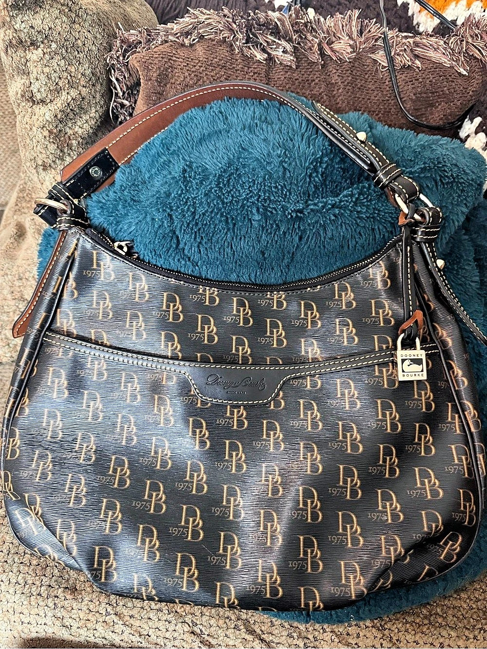 Dooney & Bourke 1975 Signature Monogram Hobo Bag Shoulder Bag Black & Brown